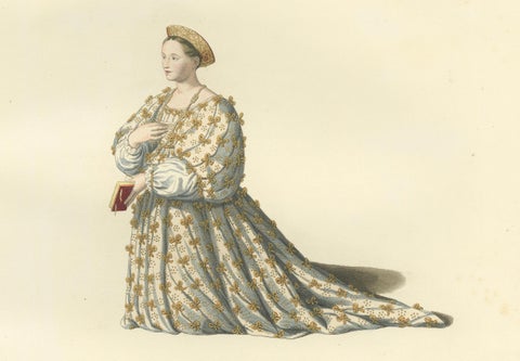 Bianca Maria, Countess of Cellant, 15th Century Italian Costume by Mercuri 1861, close-up 4