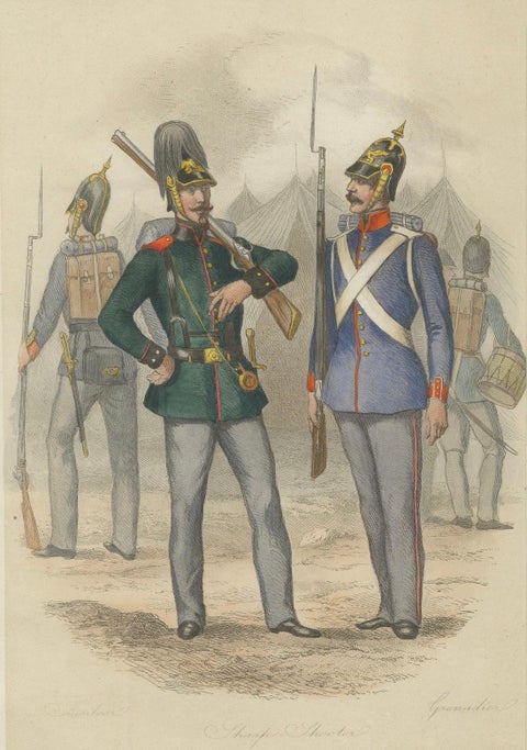Military Costumes of Baden, Fusilier, Sharpshooter & Grenadier, c.1830–1840, close-up 1