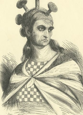Warrior of the Sandwich Islands, Antique Wahlen Costume Print, 1843-1844, close-up 1