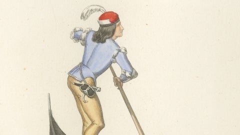 Venetian Noblewoman and Nun in Gondola, Medieval Costume Plate, 1845, close-up 4