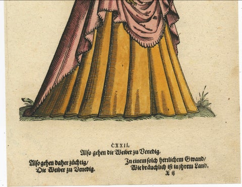 Venetian Woman, Rare Antique Costume Woodcut by Jost Amman, 16th Century, close-up 2