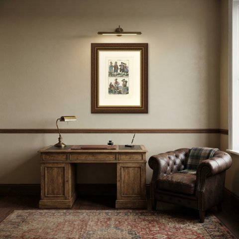Swiss Costumes of Zug, Schaffhausen, Solura and Glavis, Lithograph, 1842, shown framed in a room