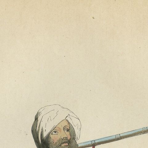 Antique Afghan Soldier Print, Hand-Colored Military Costume Lithograph, 1852, close-up 4