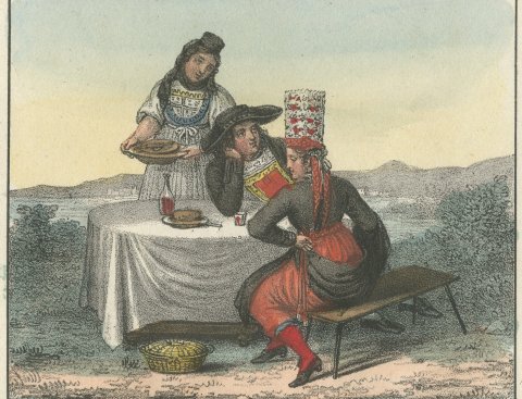 Fribourg Wedding Dress and a Bridal Couple of Schaffhausen, 1842, close-up 2
