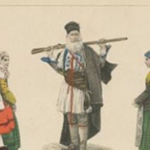 Antique Costume Print Including Costumes of Greece, Spain, Peru and Others, close-up 1