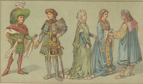Burgundian Renaissance-Era Costume, 15th Century Antique Print, Published c.1880, close-up 4