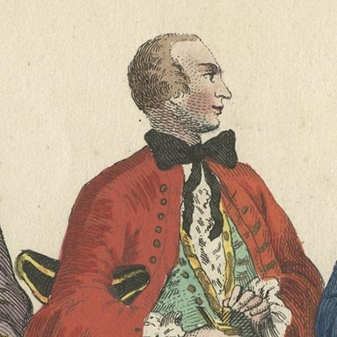 Rare Antique Costume Print Showing Three Gentlemen from England, 1805, close-up 2