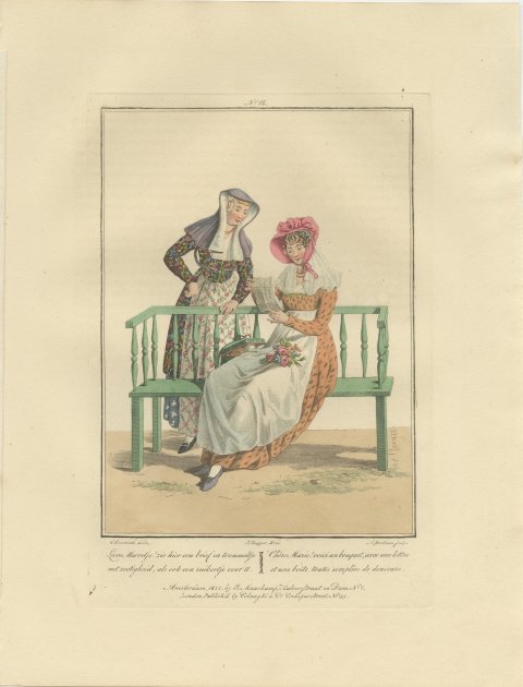 A Letter, Sweets and a Posy, Dutch Costume Print, Maaskamp, 1811, view 2
