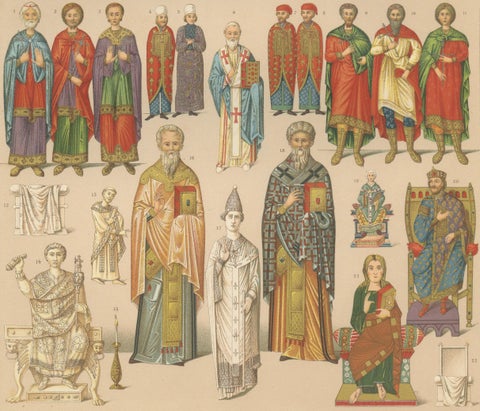 Byzantine Costume Study by Racinet, Imperial & Clerical Dress, 1888, close-up 1