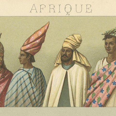 Pl. 92 Antique Print of African Costumes Racinet, 'circa 1880', close-up 1