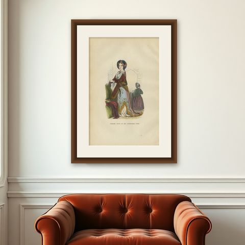 Turkish Noblewoman in Ottoman Court Dress - Antique Lithograph, c.1852, shown framed on a wall