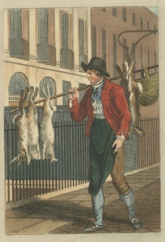 Rabbit Seller in Portland Place, Cries of London, 1804, close-up 1