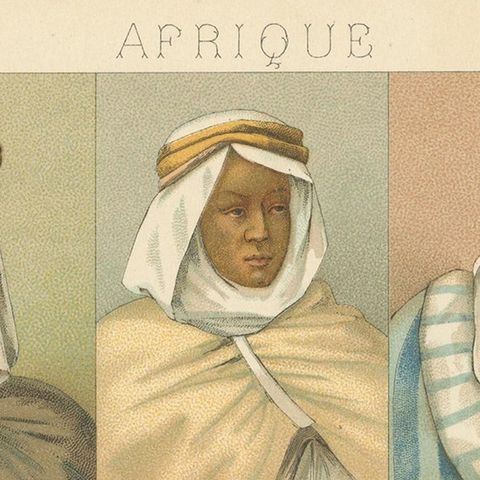 Antique Print of African Costumes Racinet, 'circa 1880', close-up 1
