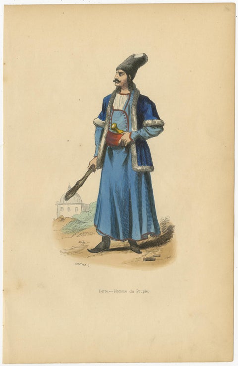 Antique Print of a Persian Man in Traditional Clothing and with a Dagger, 1843, view 2