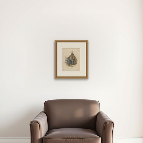 Antique Costume Print of Kaitum, Lapland in Sweden by Sandberg, circa 1864, shown framed on a wall