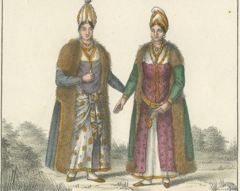 A Slave, a Veiled European and Ladies in Spring and Summer Dress, 1842, close-up 2