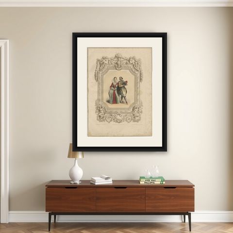 Henri IV & Marie de' Medici French Court Costume Lithograph, 1847, shown framed on a wall