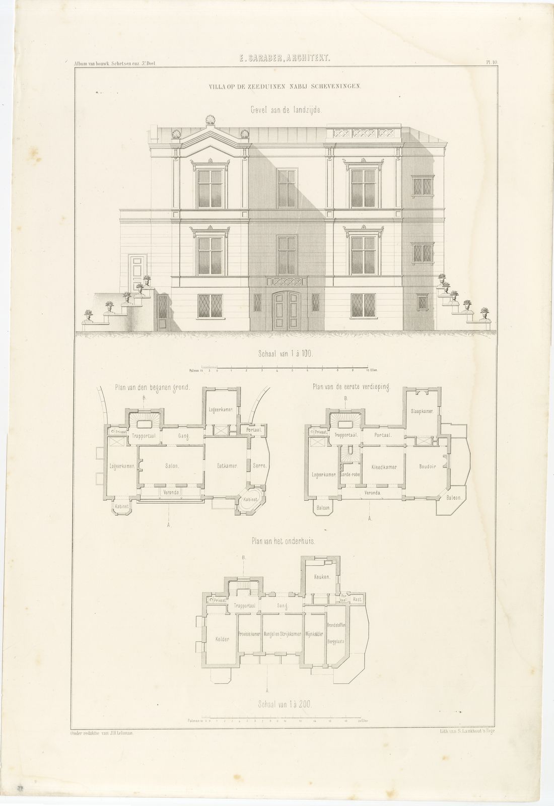 Seaside Villa, Scheveningen Dunes, Dutch Architecture Print, Leliman, 1865-1866