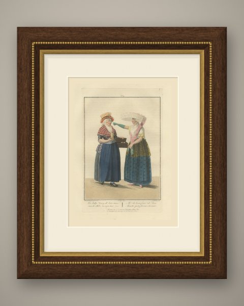 Fresh Butter for the Maid, Dutch Costume Print, Maaskamp, 1811, shown framed