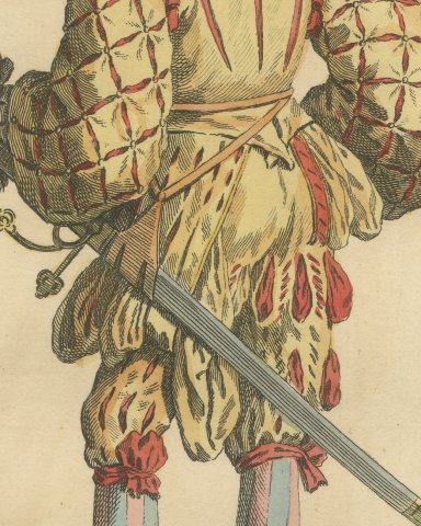 Habit of a Swiss Officer in 1588, Hand Colored Jefferys Costume Plate, 1757, close-up 2