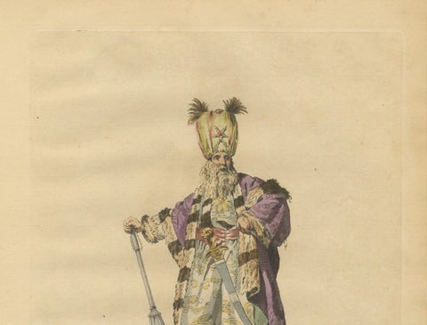 Ottoman Grand Vizier Costume Print, Hand-Colored Engraving, 1749, close-up 2