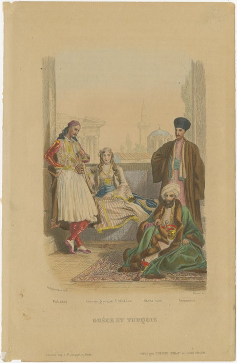 Antique Hand-Colored Costume Print of Greece, Turkey and Armenia c1860, view 2