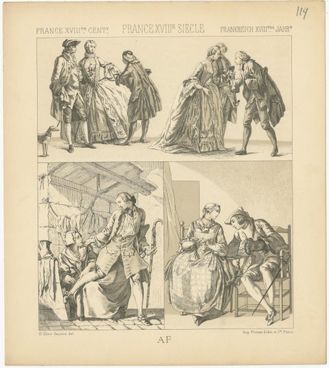 Pl. 119 Antique Print of French 18th Century Costumes by Racinet, 'circa 1880', view 3