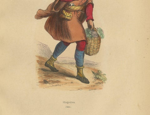 1844 Lithograph of a Mingrelian Man in Traditional Georgian Attire, close-up 2