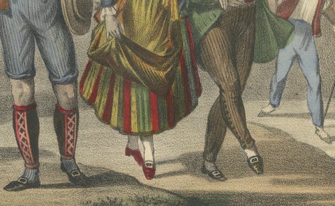 Swiss and Tyrolean Costumes, Fiancés of Fribourg and Tyrolean Figures, c.1845, close-up 3