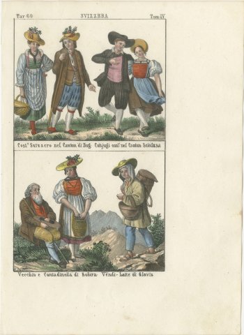 Swiss Costumes of Zug, Schaffhausen, Solura and Glavis, Lithograph, 1842, view 2