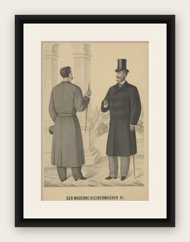 Antique Print of Men's Fashion, c.1900, shown framed