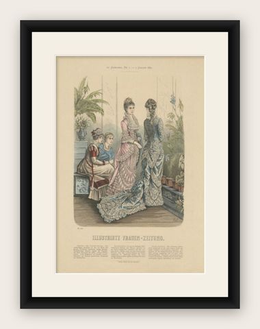 Antique Female Fashion Print by Marquart, 1880, shown framed