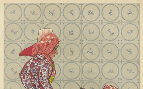 Girl on Hindeloopen Sleigh in Dutch Winter Dress, Hand-colored Lithograph - 1932, close-up 4