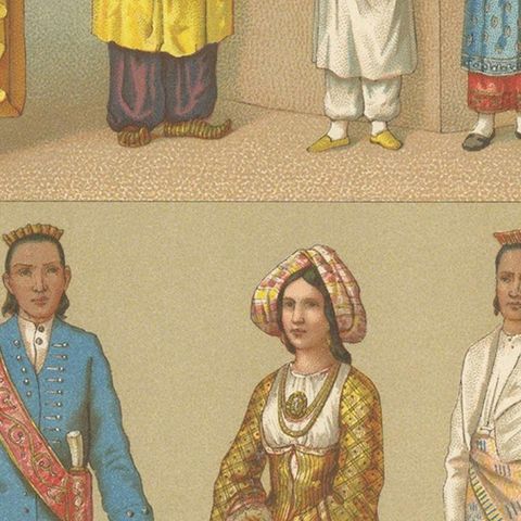 Pl. 39 Antique Print of Asian Clothing by Racinet, 'circa 1880', close-up 2
