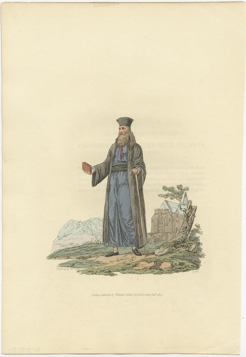Old print of a Greek Priest of Cattaro. nowadays Kotor, Montenegro, 1804, view 2