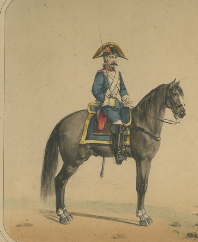 Spanish Hussar and Cavalry Trooper, Lithograph after Villegas, Madrid, 1861, close-up 1