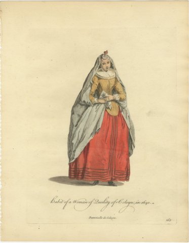 Woman of Quality of Cologne in Gray Veil and Red Skirt, Costume of 1640, 1757, view 2