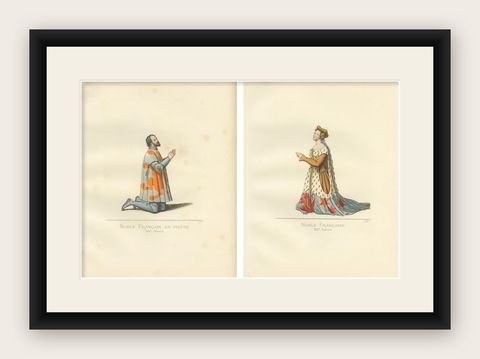 Set of 2 Antique Prints of a French Nobleman and Noblewoman, 'circa 1860', shown framed