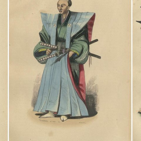 Vibrant Handcolored Depictions of Japanese Costumes from 1844, close-up 1