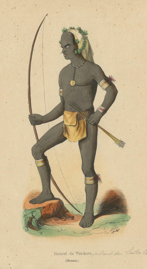 Antique Costume Print of a Warrior of Vanikoro Island by Wahlen, 1843, view 4