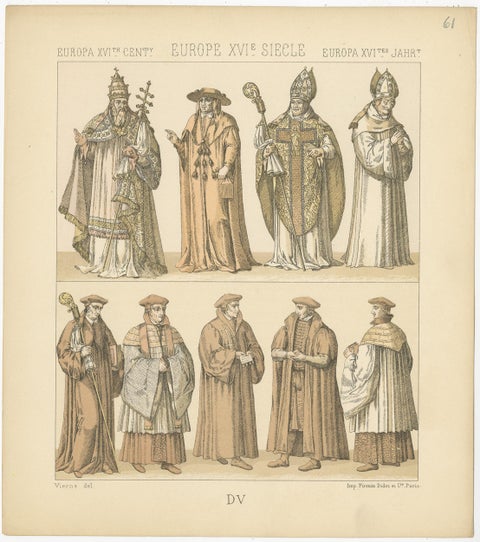 Pl. 61 Antique Print of European 16th Century Costumes by Racinet, circa 1880, view 4