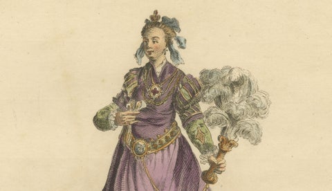 Italian Noblewomen Costume Engravings from Naples, Hand-Colored, 1749, close-up 2