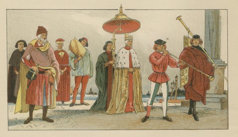 Venice 16th-Century Costumes, Doge and Nobility, Antique Wasmuth Plate (c.1880), close-up 3