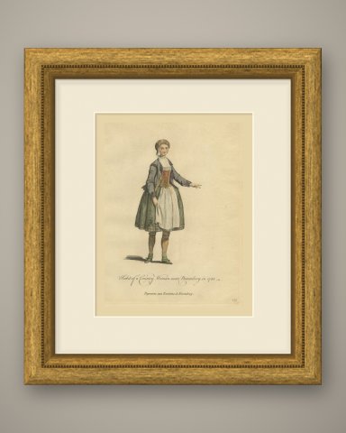 Country Woman near Nuremberg in Laced Bodice and Apron, 1755, Jefferys 1757, shown framed