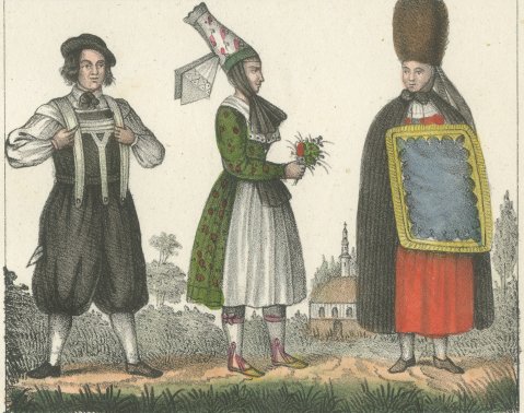 Costumes of Saxe Gotha and Altenburg with a Bride and a Baptism Dress, 1842, close-up 2