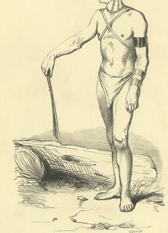 Papuan of Dorey Harbour, Antique Wahlen Costume Print, 1843-1844, close-up 1