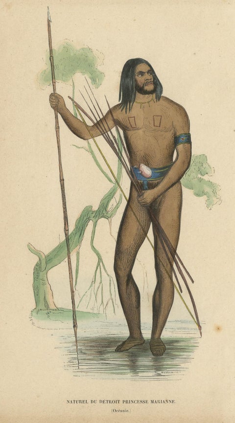 Antique Costume Print of a Native of Marianna Island by Wahlen, 1843, view 4