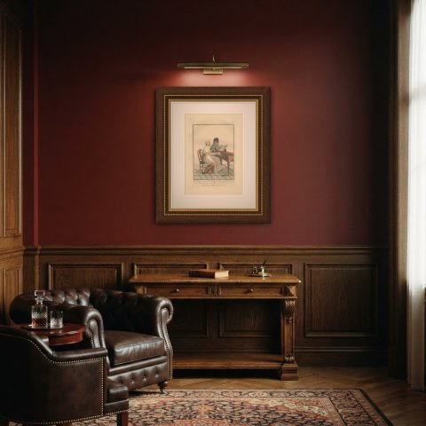 Moravian Mother and Daughter at Zeist, Dutch Costume Print, 1811, shown framed in a room