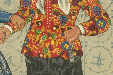 Elegant Dutch Couple in Festive Bergen-Binnen Costume, Early 1800s Print, close-up 4