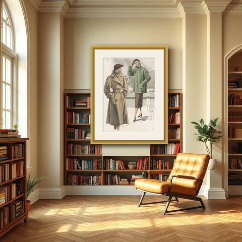 Vintage Fashion Print 'Pl.14319' Published in Ladies Styles, 1952, shown framed in a room